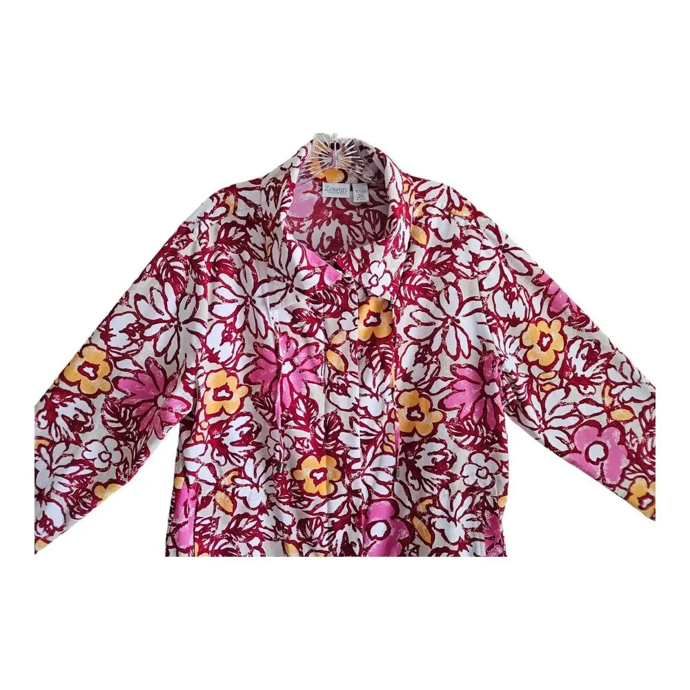 CHICO'S ZENERGY 3 Women's 16 XL Jacket Full Zip & Snaps Floral Red Quick Dry 44
